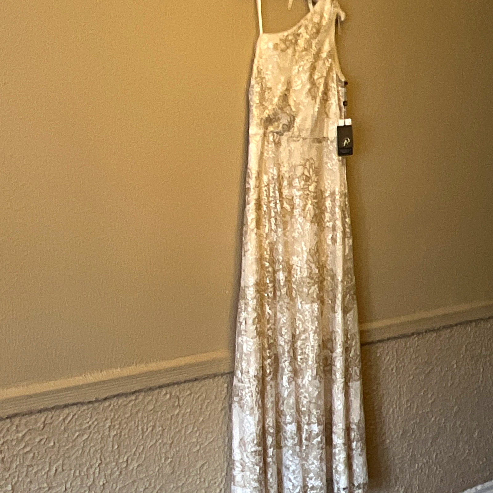 Adrianna Papell Ivory Lace One-Shoulder Sleeveless A-Line Full-Length Dress