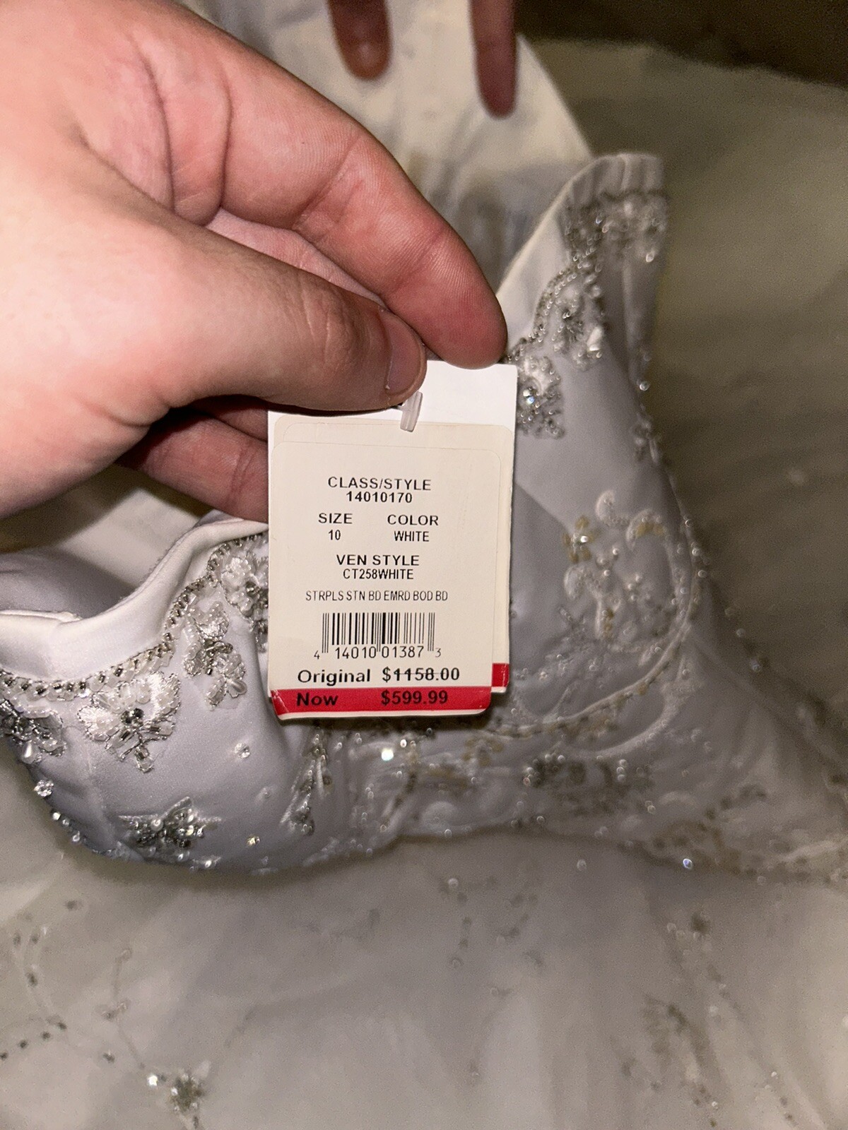 OLEG CASSINI STRAPLESS STN BD EMRD BOD BD WEDDING DRESS NWT Size 10