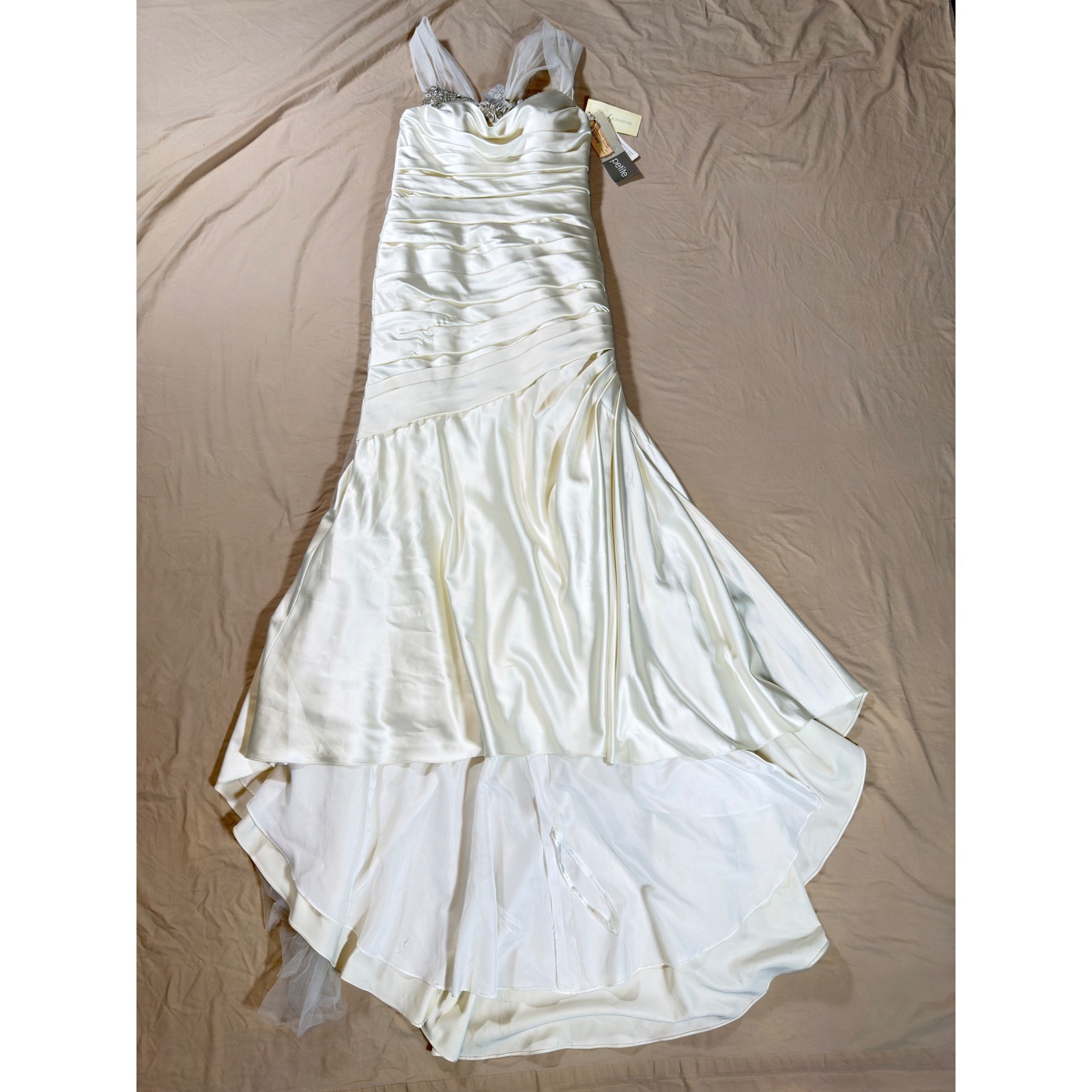 Galina Signature Wedding Dress Womens 10P Ivory Ruched Mermaid Beaded 7SPK472