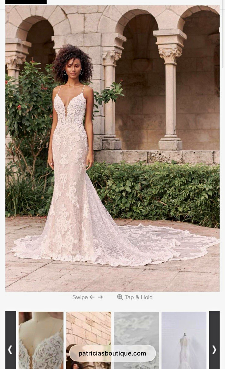Maggie Sottero Ivory Lace V-Neck Sleeveless Mermaid Wedding Dress Train Buttons