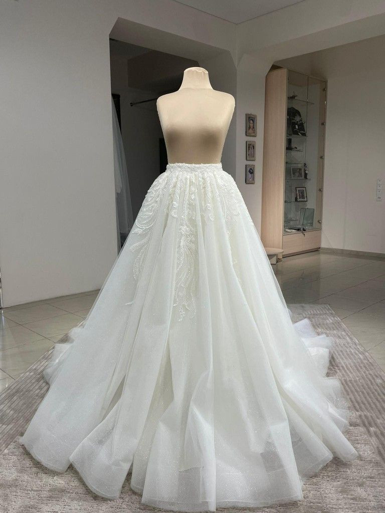 Wedding Detachable Train White Ivory Lace Applique Bridal Removable Overskirt