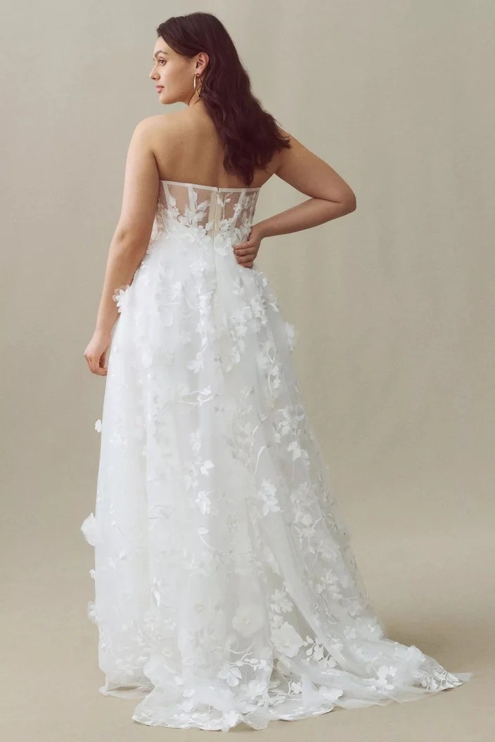 Wtoo By Watters Strapless Floral Embroidered Tulle Wedding Gown Corset Womens 4