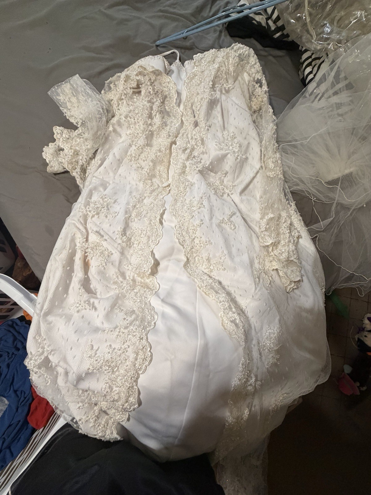 PC MARY’S White/Ivory Lace Beaded Long Sleeve A-Line Full-Length Dress
