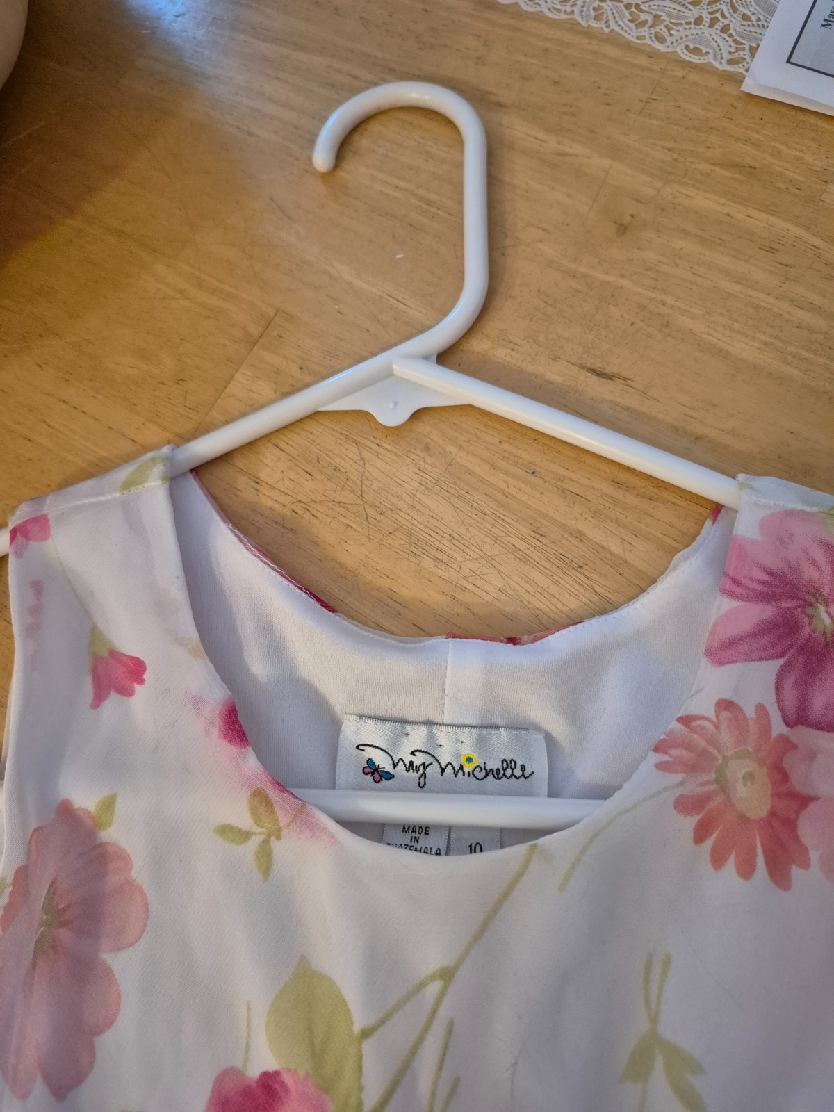 My Michelle Girl Vintage Formal Gown With Pink Floral Print Sheer Overlay