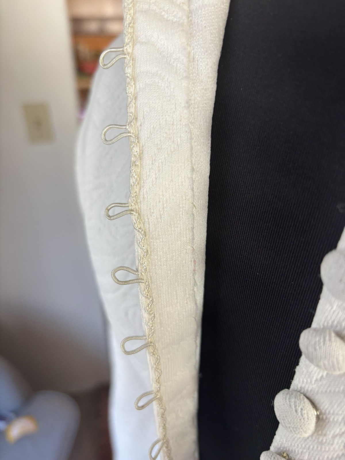 Vintage MCM 1960s Ivory Jacquard Wedding Dress bridal beaded Lace bell sleeves