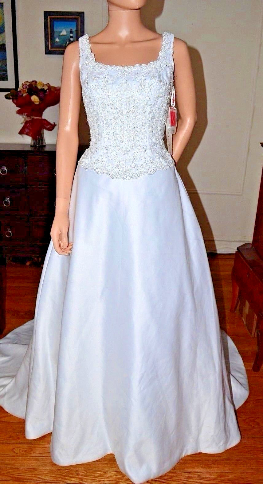 MORI LEE White Sequin Beaded Wedding Gown Dress sz 4 – 6 NEW Silver Embroidery