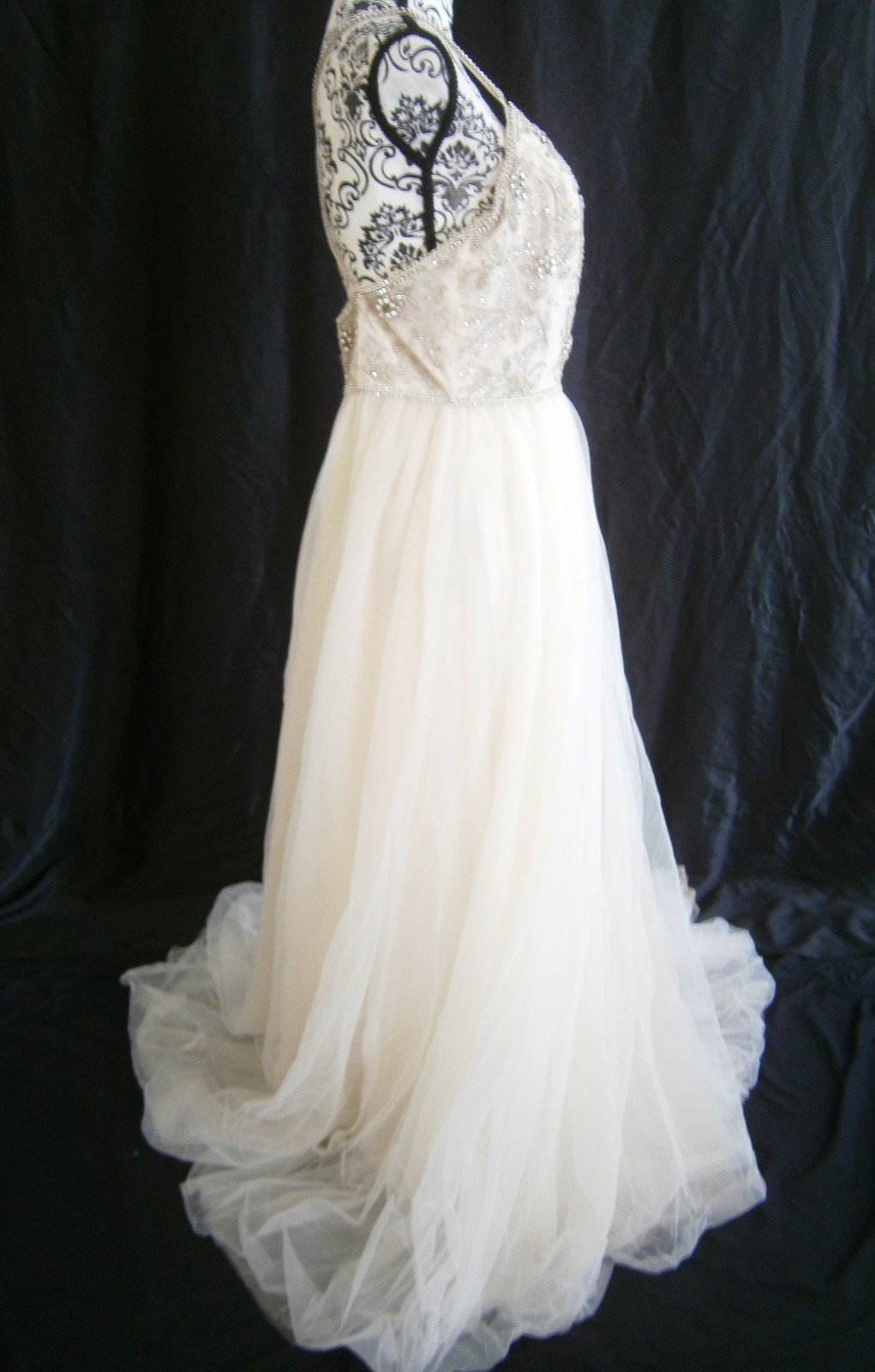 Cristiano Lucci Wedding Dress 12-14 Ivory/Nude Tulle Layers Crystal Straps Bling