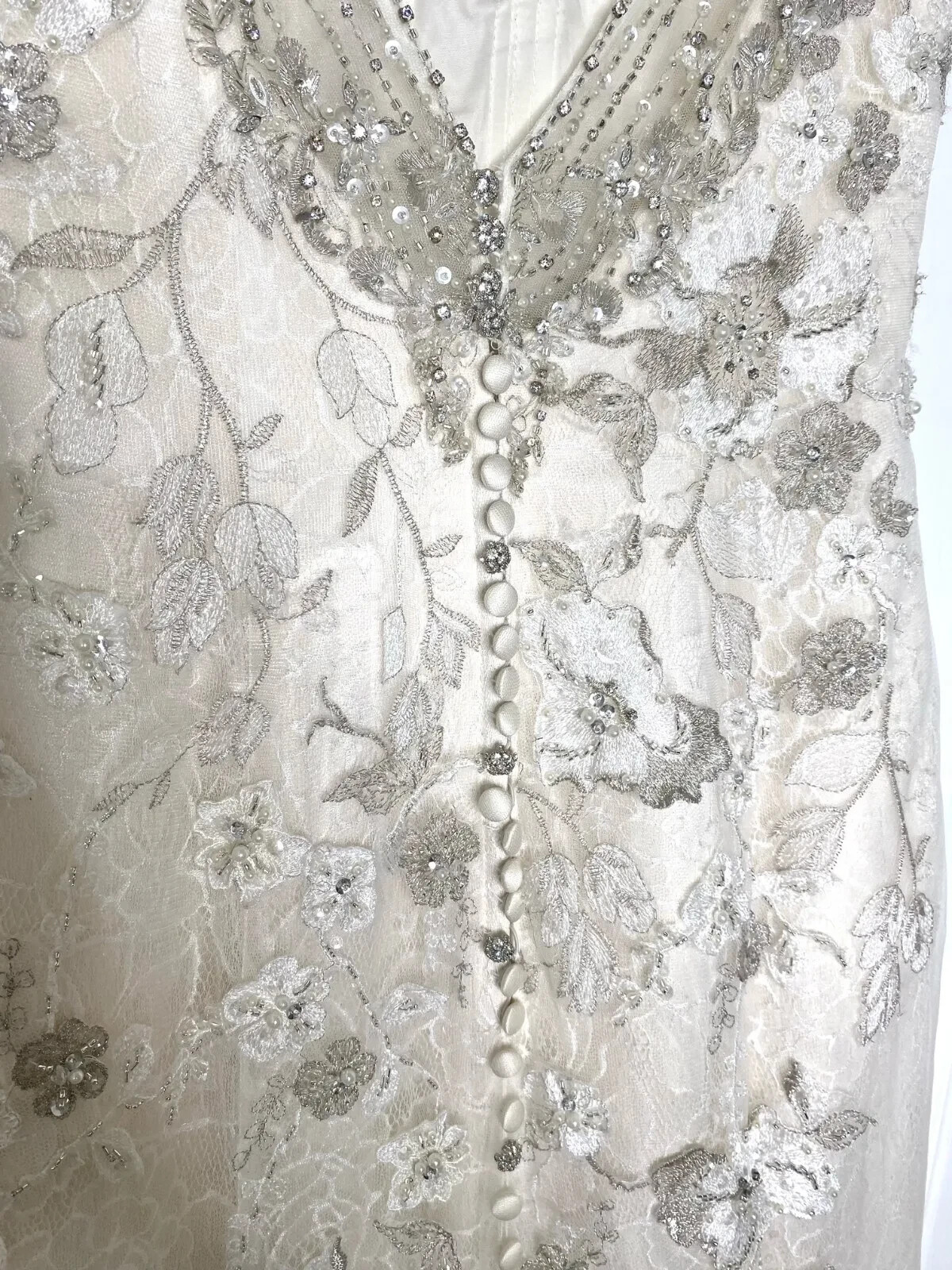 JUSTIN ALEXANDER 9774 Ivory Silver Pearl Embellished Lace Wedding Bridal Gown 8
