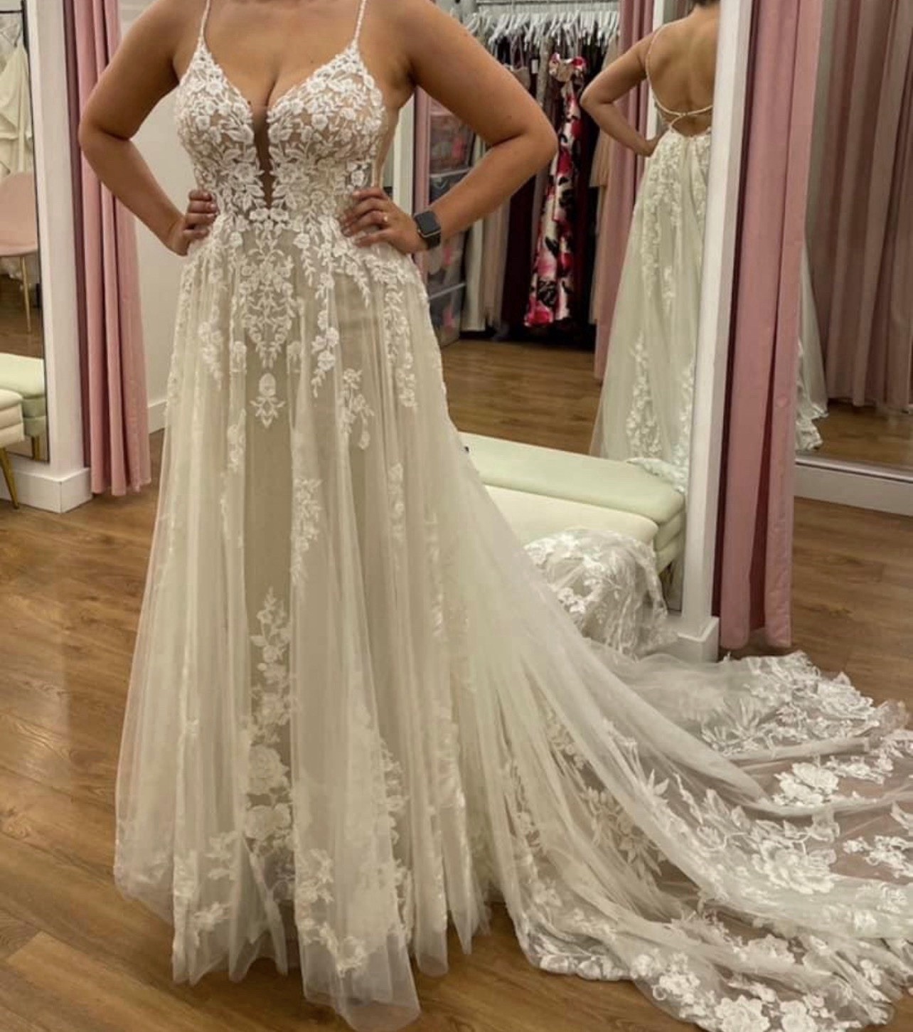 Martina Liana Ivory Lace Tulle A-Line Boho Wedding Dress V-Neck 14