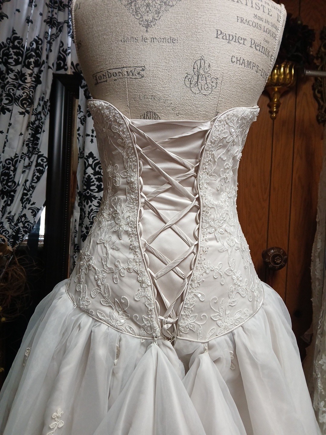 Maggie Sottero Couture Champagne Floral Embroidered Corset Wedding Dress Size 8