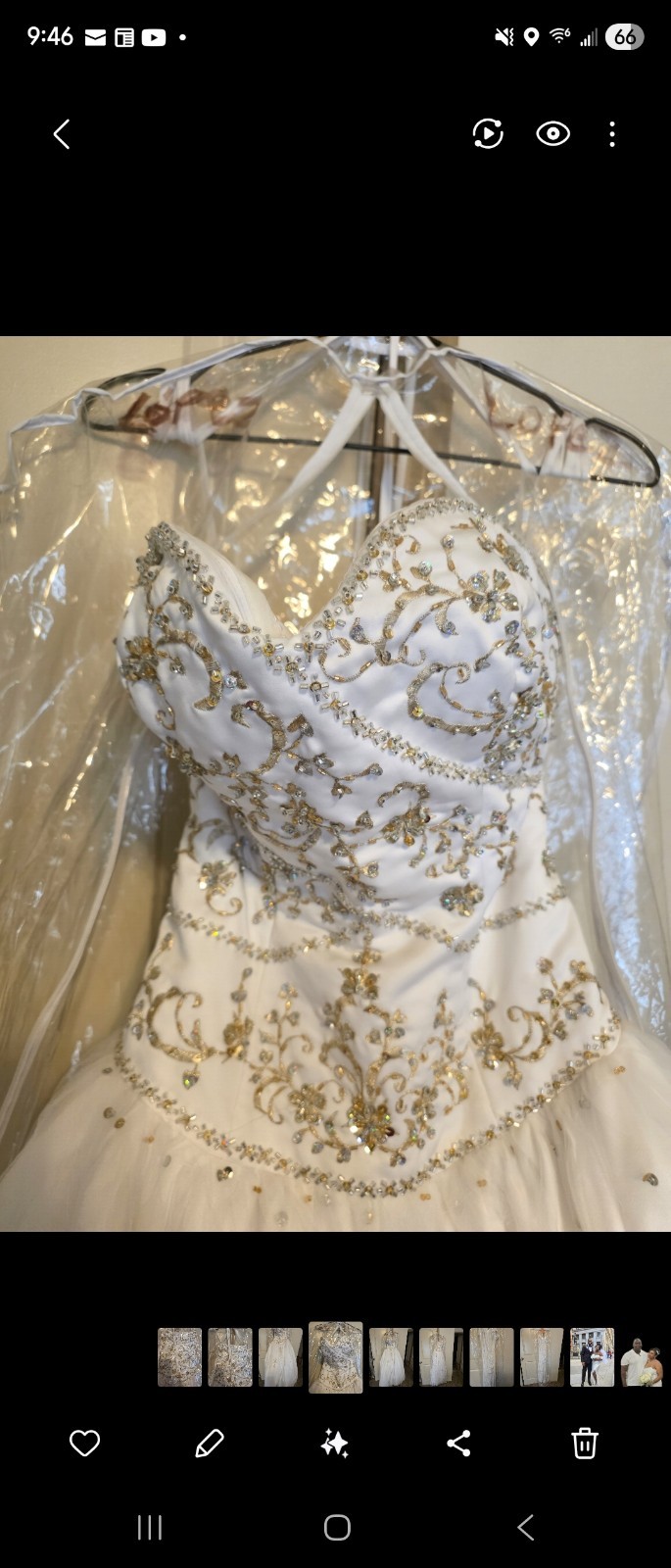 Mary’s Bridals White Gold Beaded Strapless Ball Gown Wedding Dress Size 6