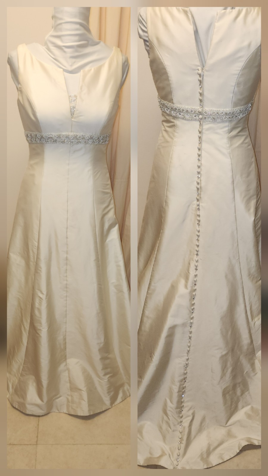 2 Be Bride 100% SILK Ivory Wedding Gown* sz8 beaded & Covered Buttons*Very Gd!!