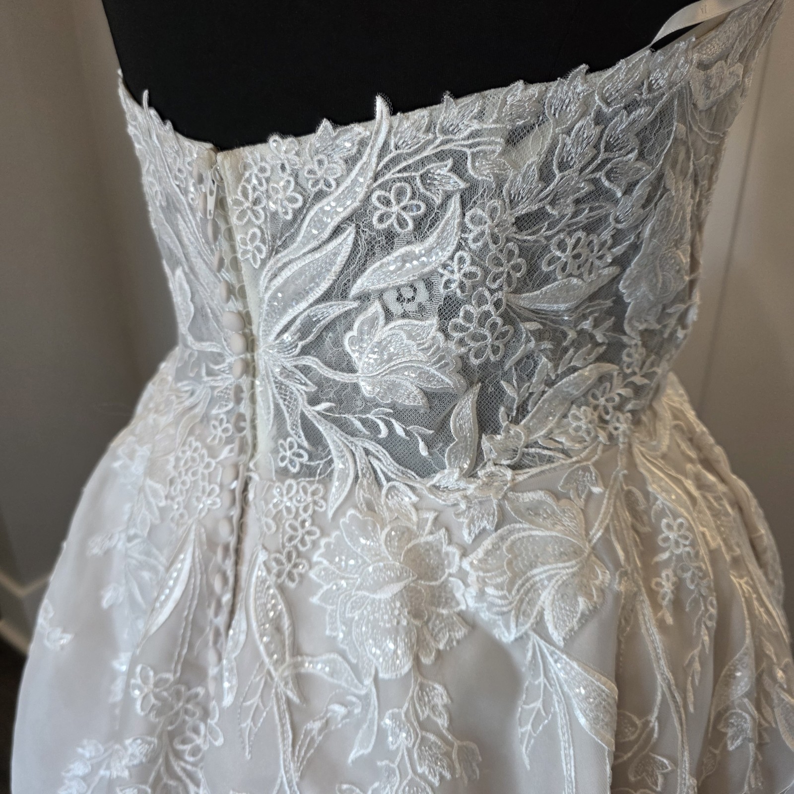 Justin Alexander Sample Tea Length Wedding Dress D1000PS Strapless Sz 22