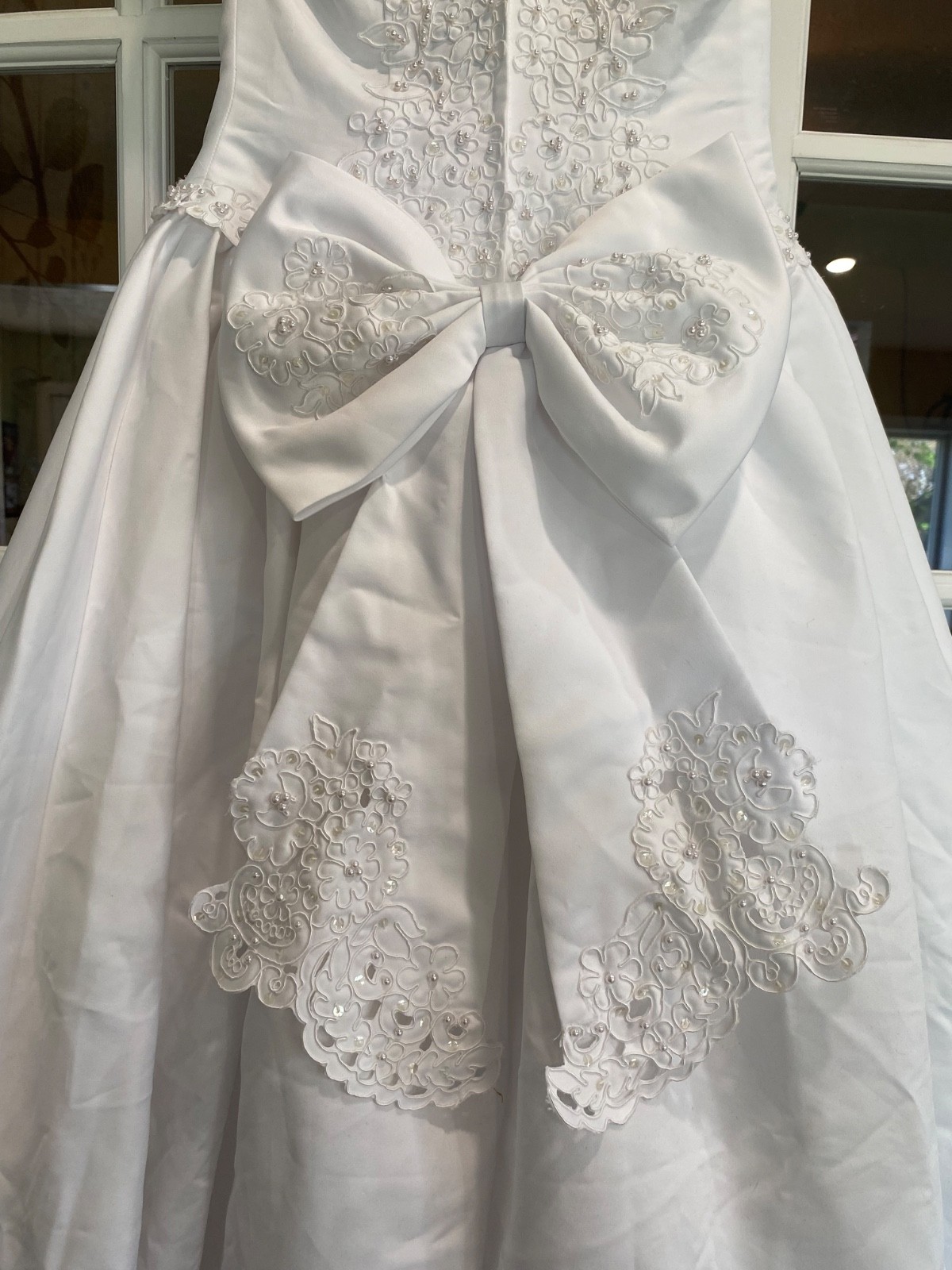 Wedding Dress Sweetheart Gowns Sz o6 White Beaded Sequins Detachable Train BOW!