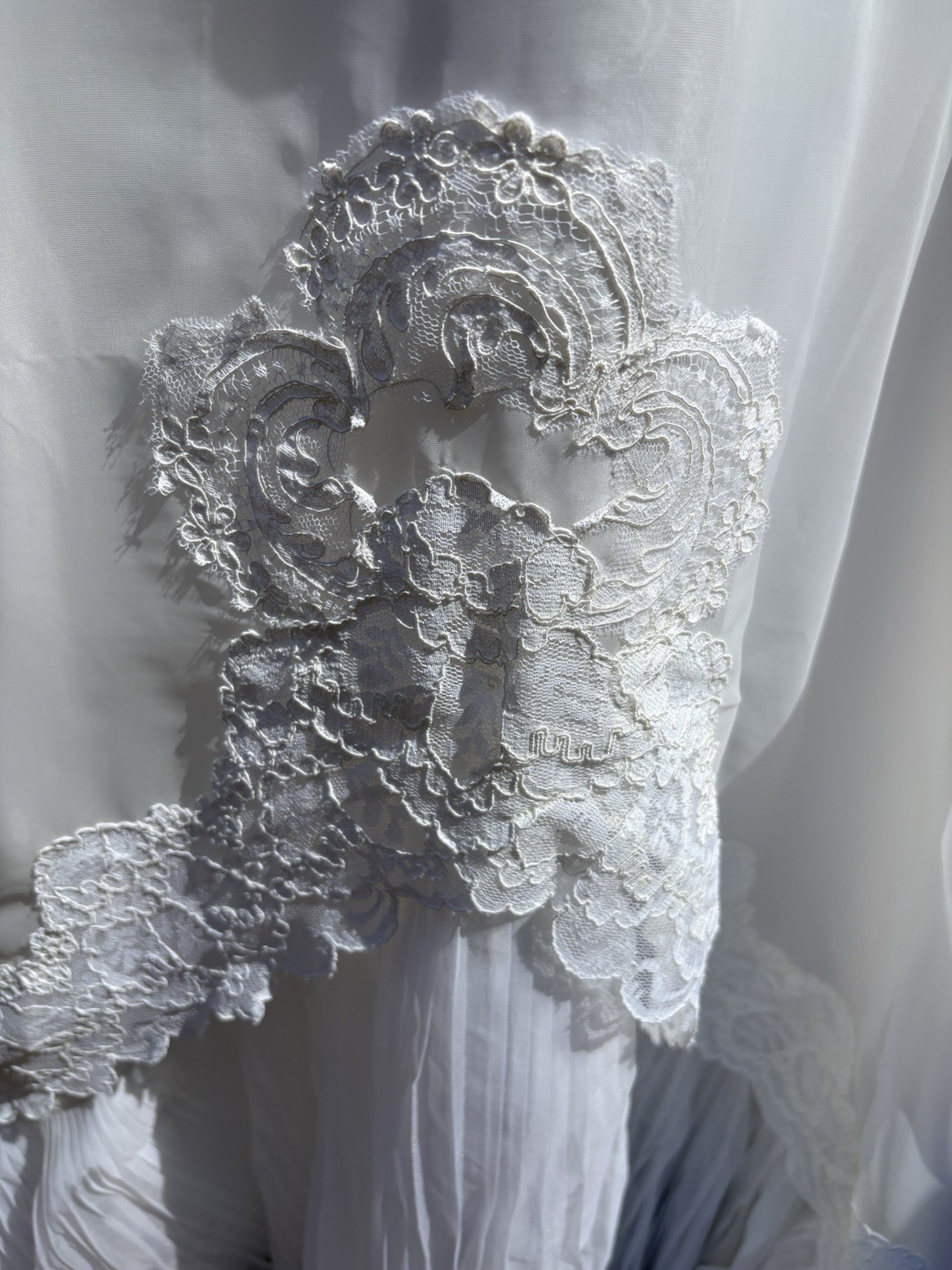 Union Made Vintage Wedding Bridal Gown Chiffon Ivory Lace Floral Unique Sleeves