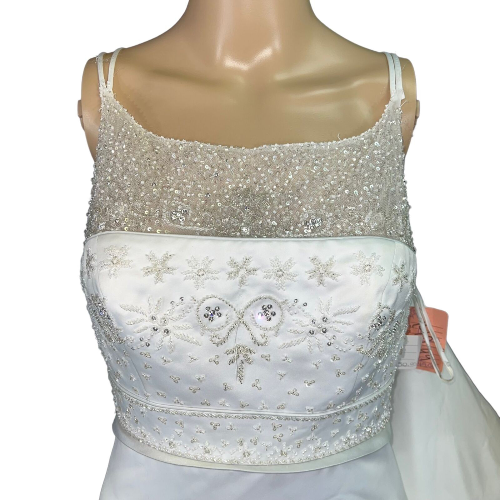 Signature Bridal Gown Sz 10 White Beaded Wedding Dress A Line Train Sleeveless