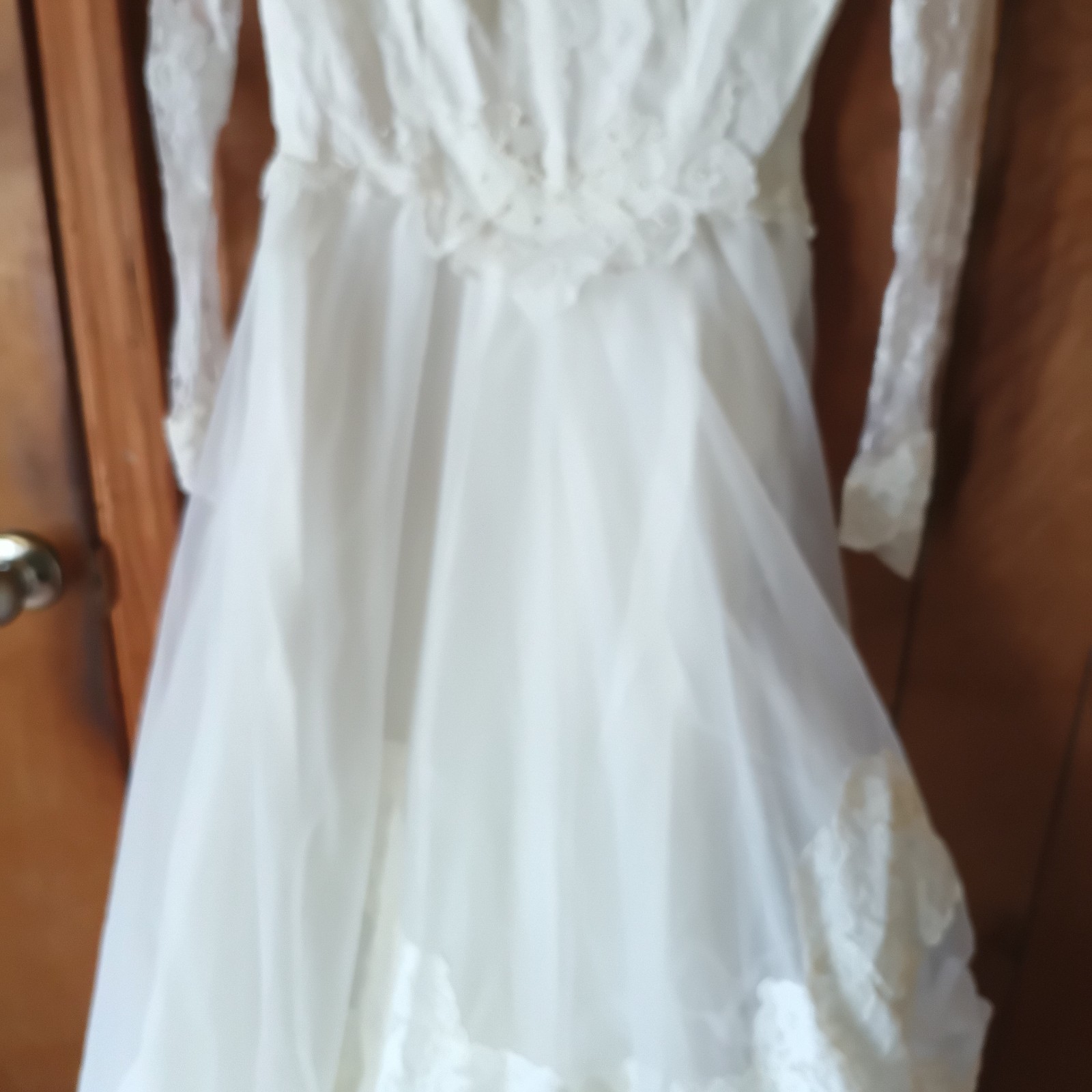 Vintage ADSV White Lace Wedding Dress Long Sleeve High Neck Bridal Gown Train S