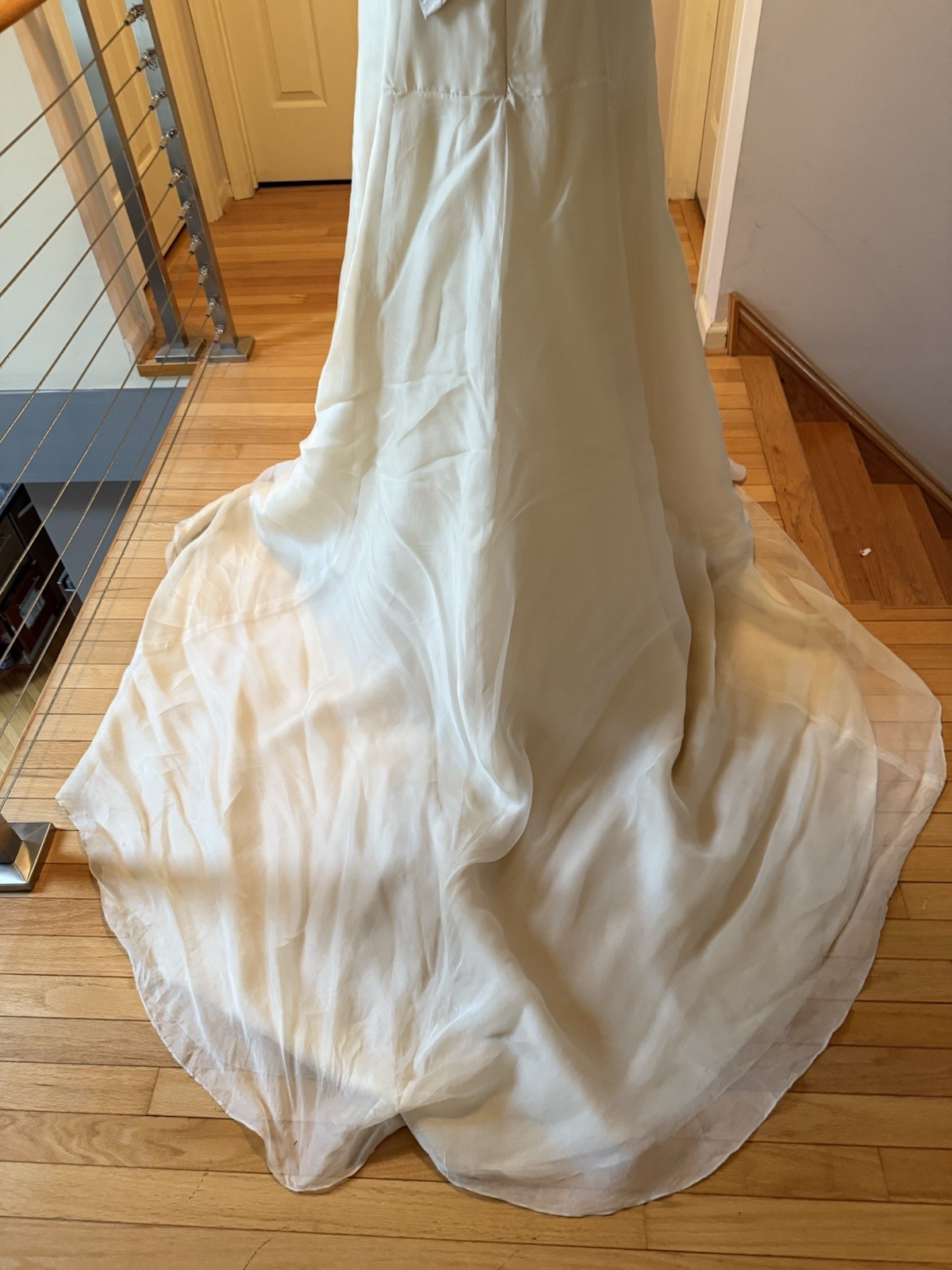 AMSALE Bali S (4) Ivory A-Line Organza Silk Lace Bralette Wedding Dress