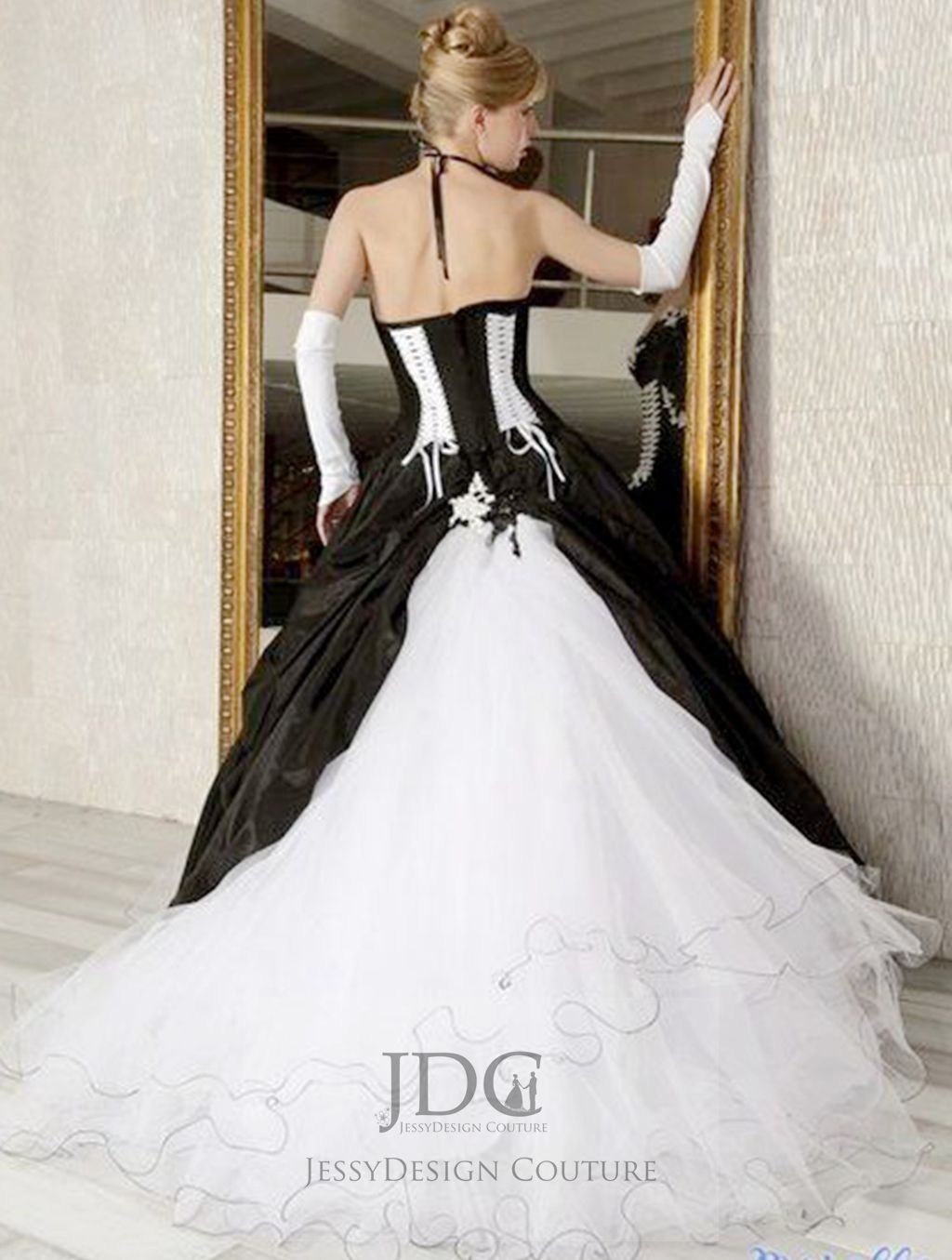 JDC Duchesses Black White Party Dress Bridal Gown Wedding Dress 32-60 Plus Size