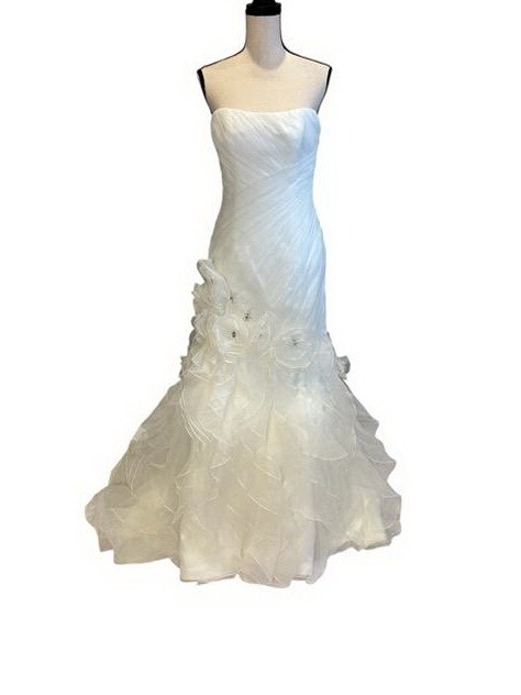 Sophia Tolli Ivory Strapless Pleated Floral Wedding Gown Dress Size 8 $1050