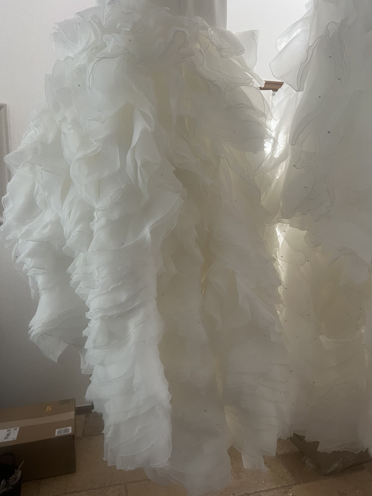 Beautiful Mermaid Beaded Wedding Dress Detachable Ruffle Rhinestone Train Custom