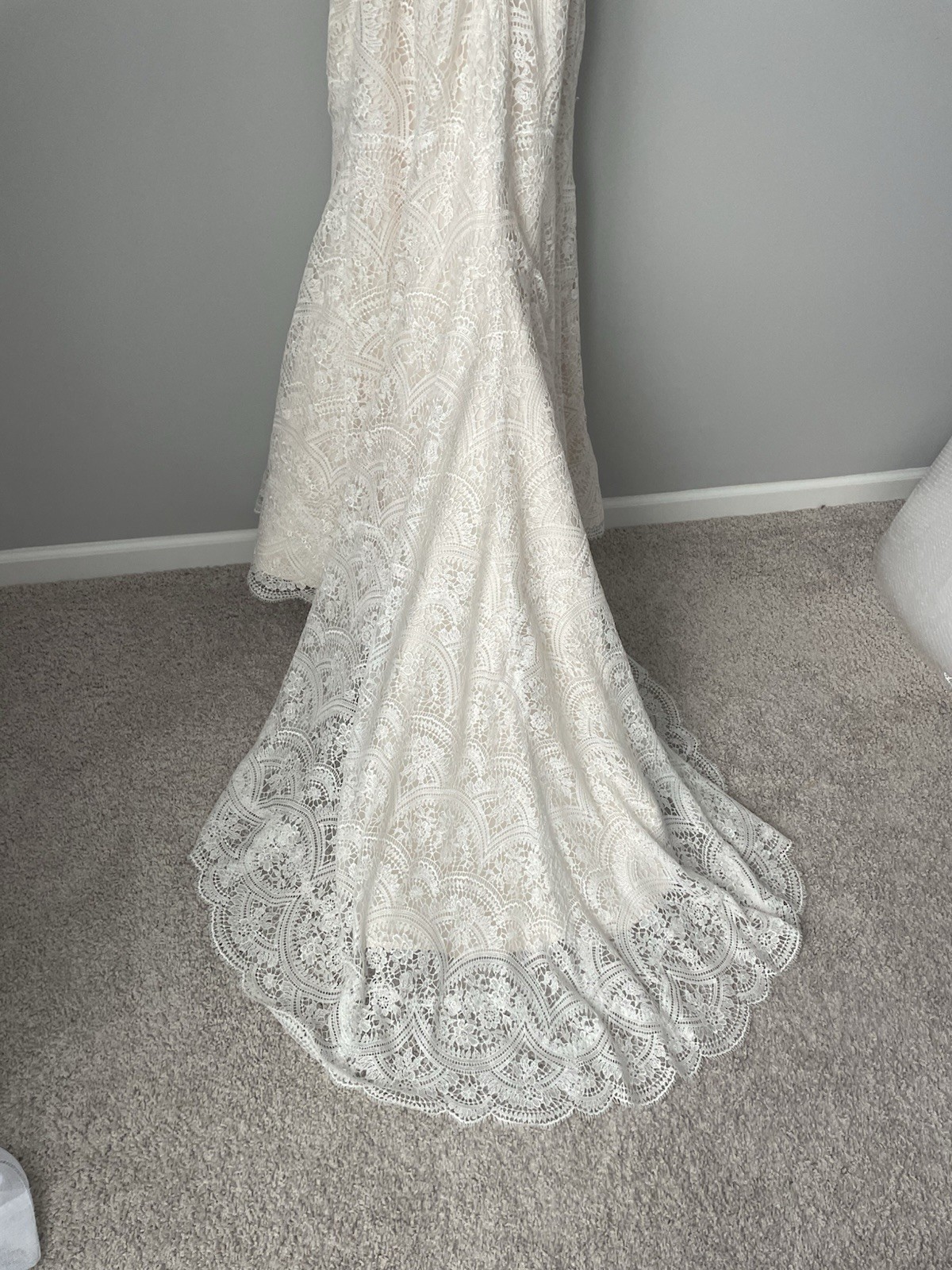 Ivory Lace Wedding Dress High Neck Thin Strap Backless Beach Boho Cottagecore