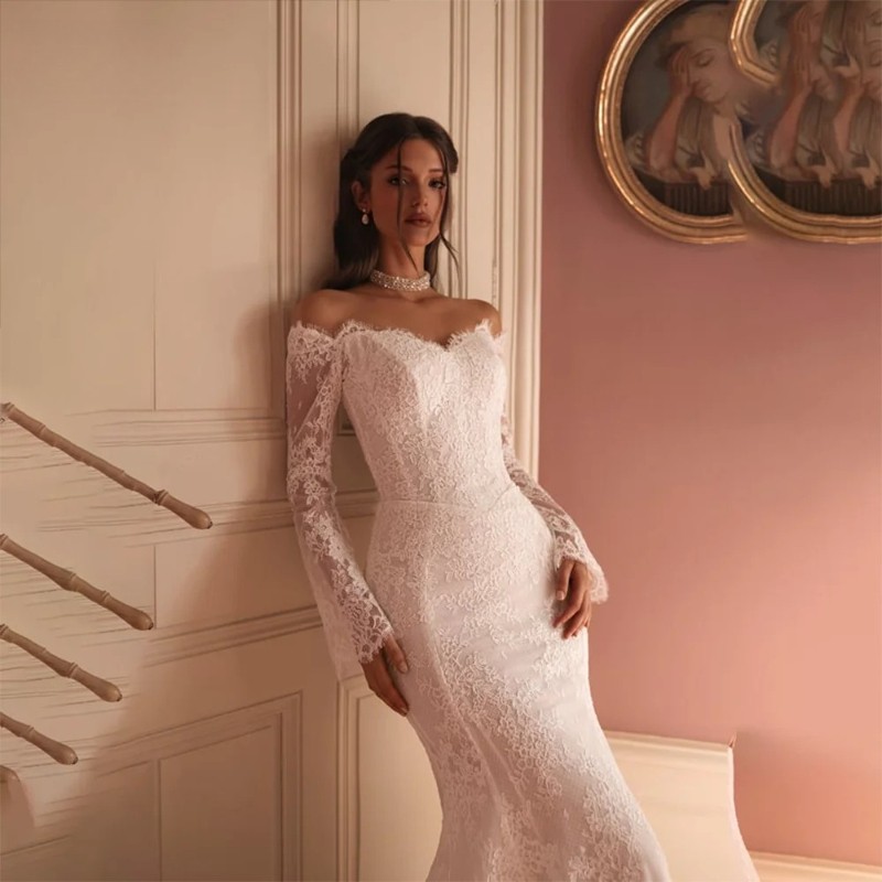 Backless Lace Mermaid Wedding Dress Floor Length Bridal Simple Gowns Zipper Back