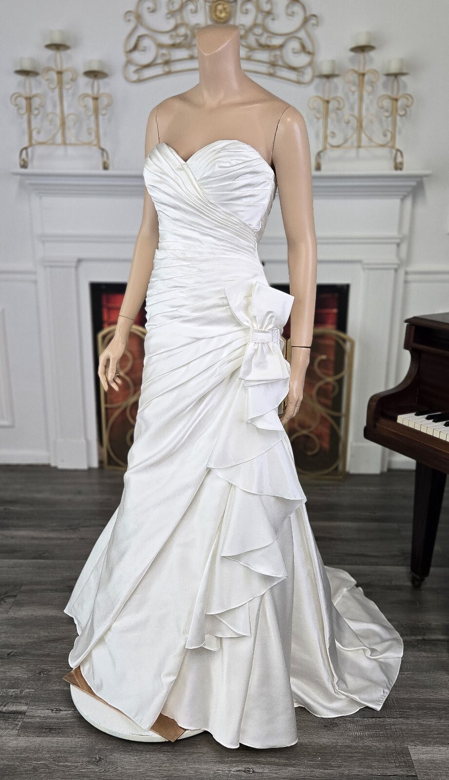 Madeline Gardner 38027 Off White Satin Bow Detail Wedding Dress sz 6