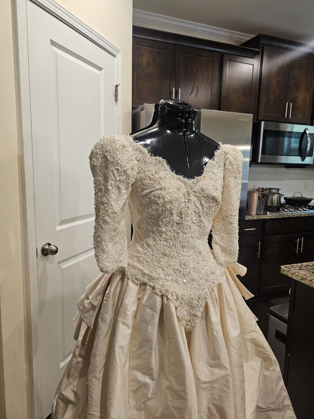 MoriLee Champagne Silk Beaded Sequin Ballgown Wedding Dress 4