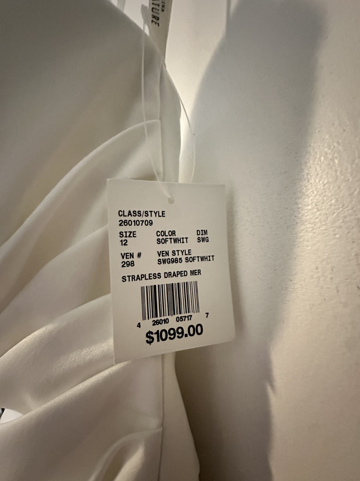 Strapless Draped Mermaid Wedding Dress, size 12 NWT never altered, soft white