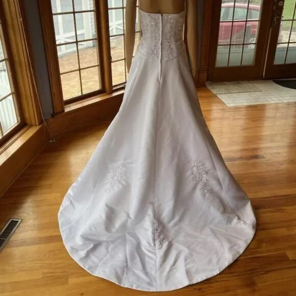 Michaelangelo White Yellow Pink Strapless David Bridal Gown Wedding Dress Size 8