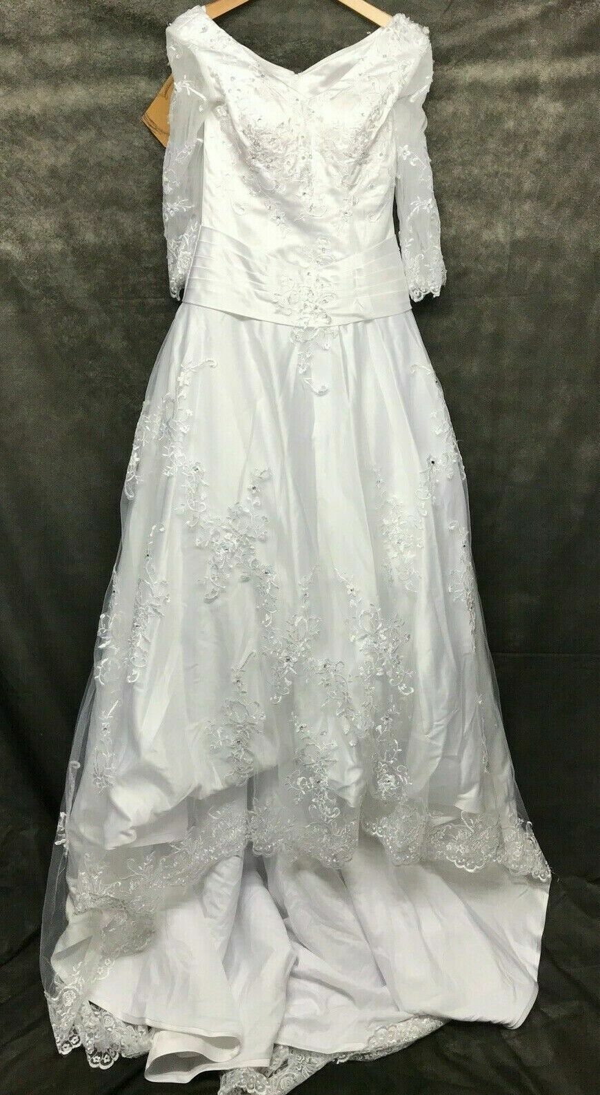 JJ’s House Train Tulle Wedding Dress V Neck 3/4 Sleeve White Ball-Gown Size 10 –