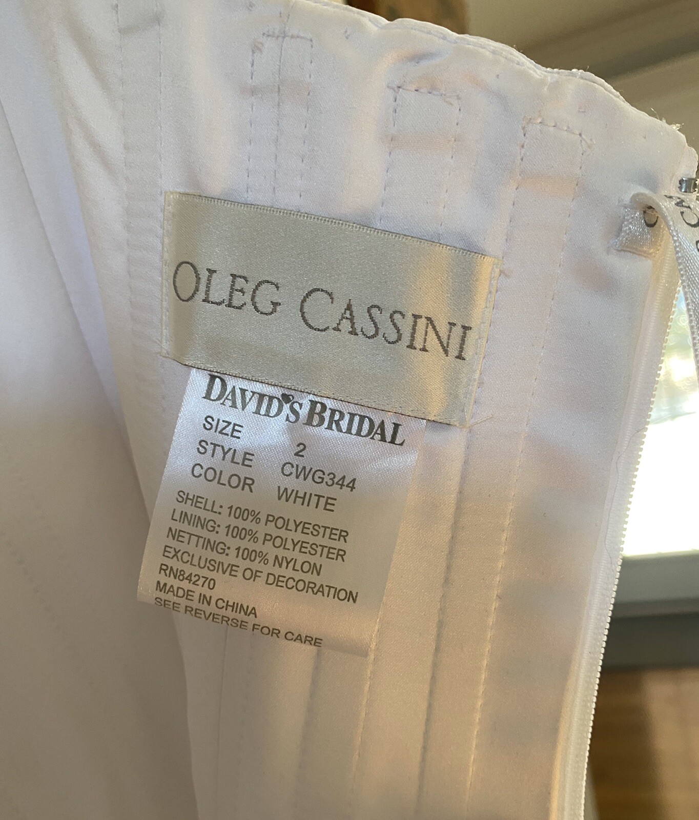 Oleg Cassini White Wedding Dress CWG344 Strapless Beaded Ruffle Satin Tulle Sz 2