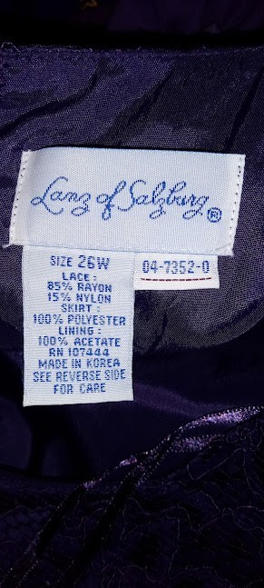 Lanz of Salzburg Purple Rayon Nylon Lace Special Occassion Nwt Dress (Size 26W )