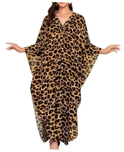 Rossopesca Kaftan Dresses for Women V-Neck Plus Size Batwing One Size Leopard
