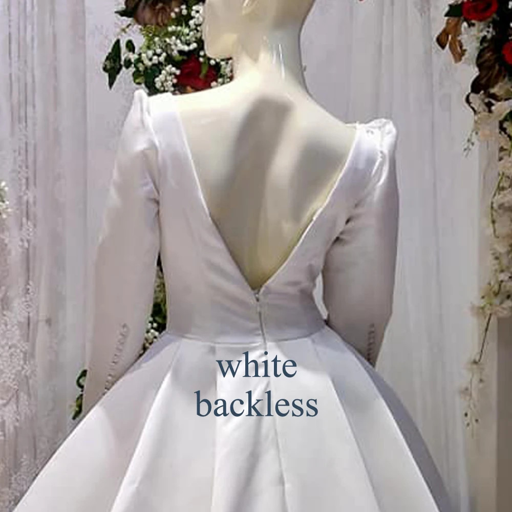 Vintage Satin Wedding Dresses For Woman Dubai Bride A-LINE Long Sleeves O-neck