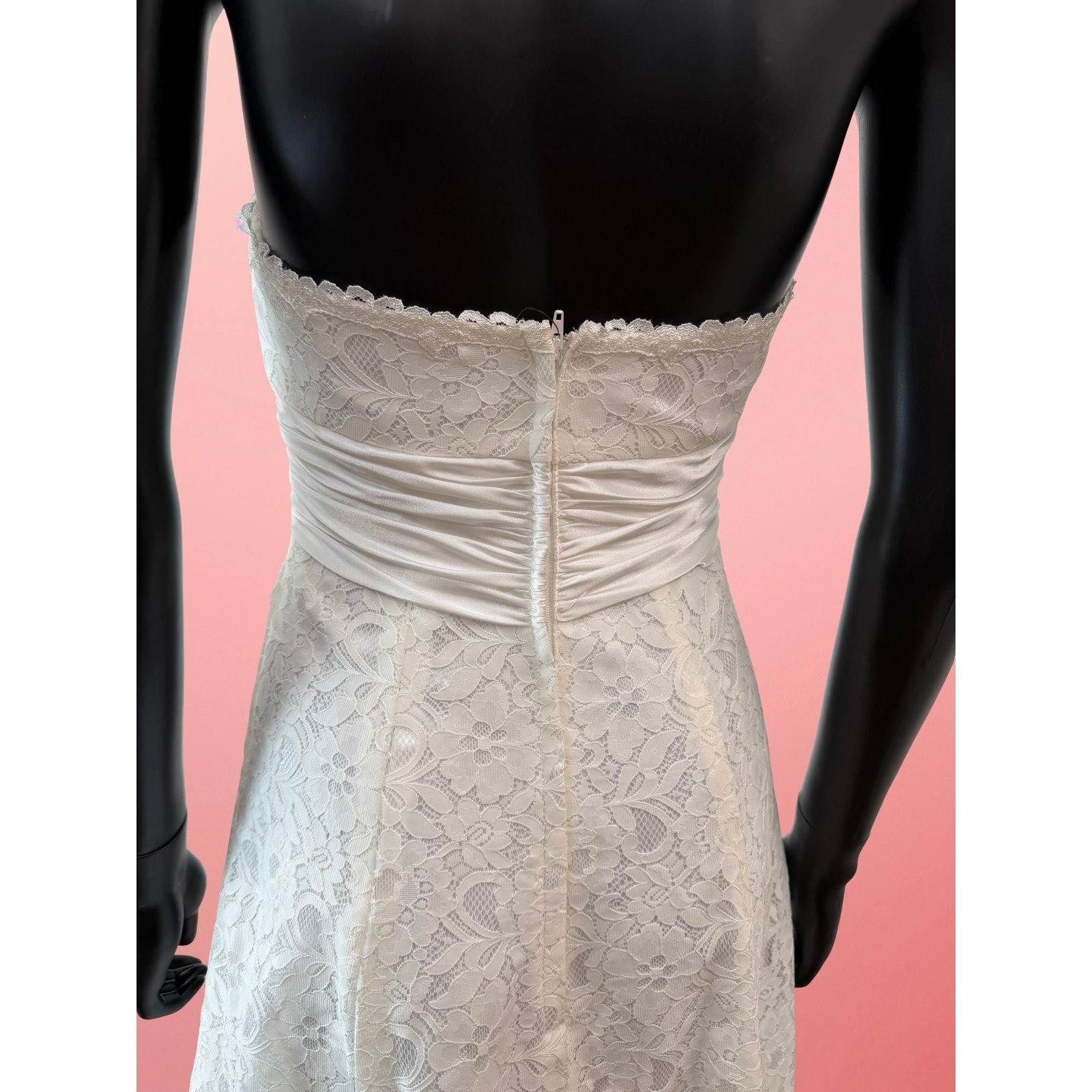 NWT David’s Bridal Ivory Lace Strapless Midi Dress Wedding Size 2