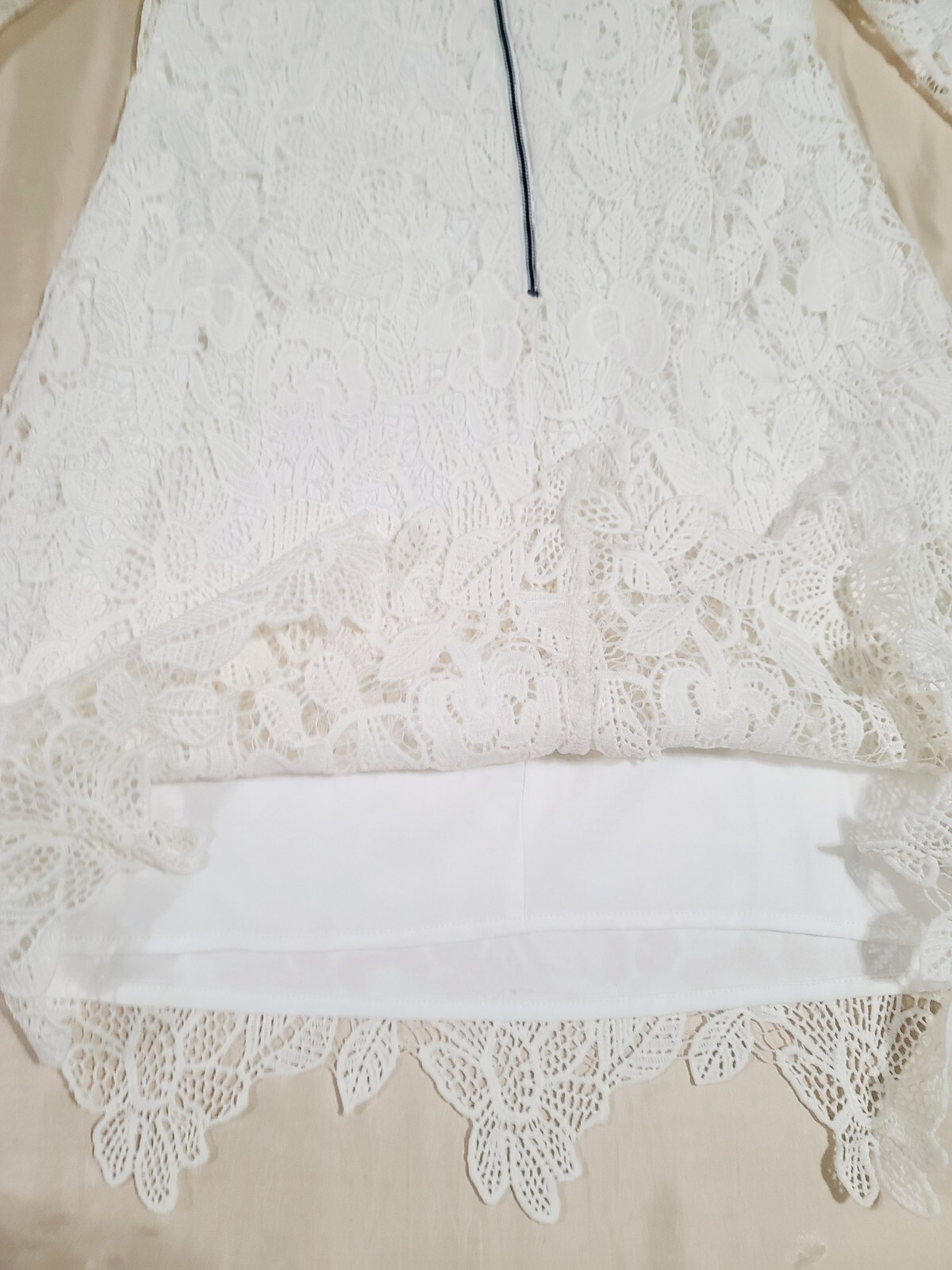 David’s Bridal Wedding Dress Women’s L Off-The-Shoulder Short Lace 3/4 Sleeve
