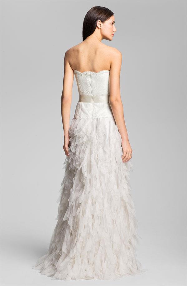 $800+ Tadashi Shoji Strapless Raw Edge Organza Gown Size 4