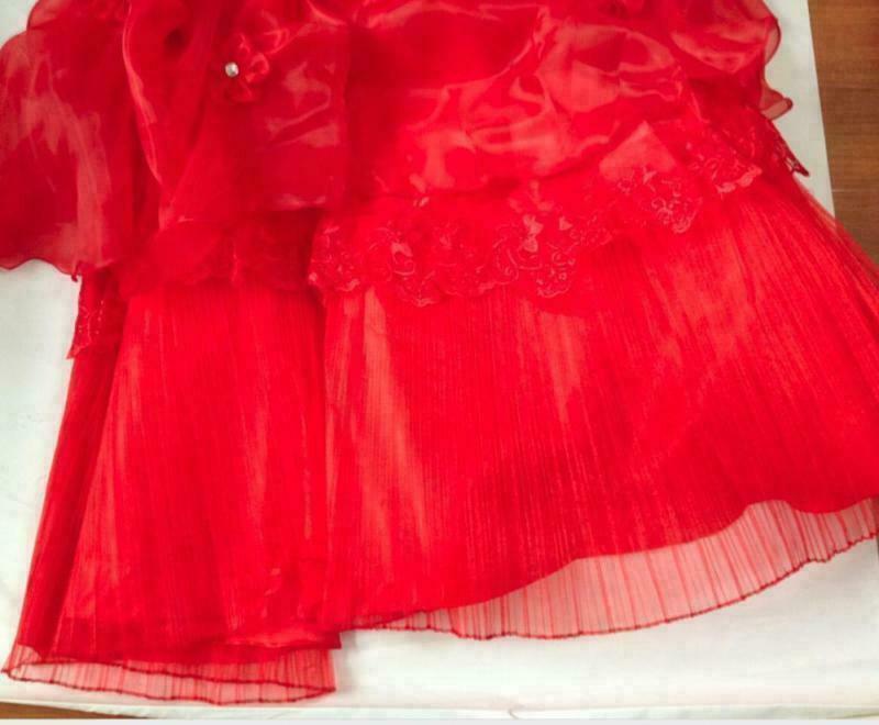 Lady Chic Floral Red Wedding Ball Gown Bride Frock Dress Strapless Elegant
