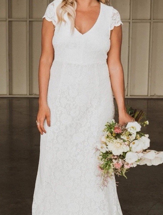 Show Me Your Mumu Lace Bridal Gown Open Back Cap Sleeve Boho Wedding Dress M