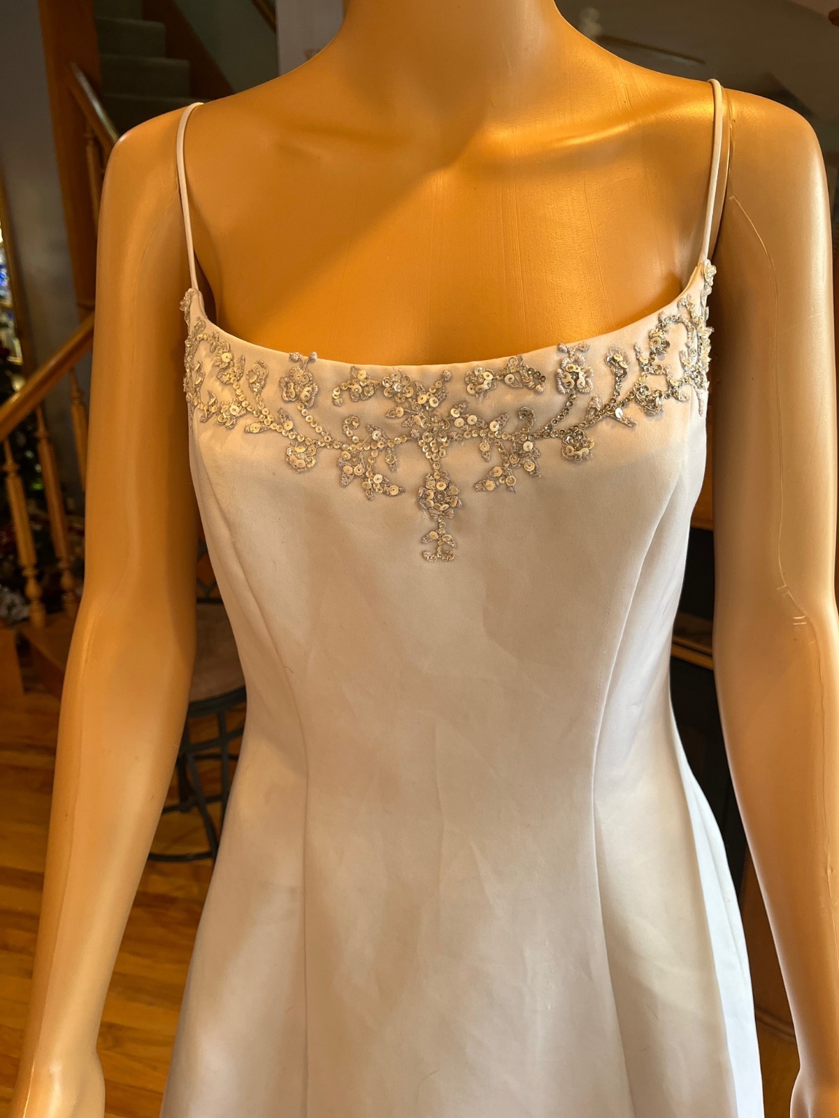 *Casablanca Gray Satin Straps Detachable Train Wedding Gown Bridal Dress Size 14