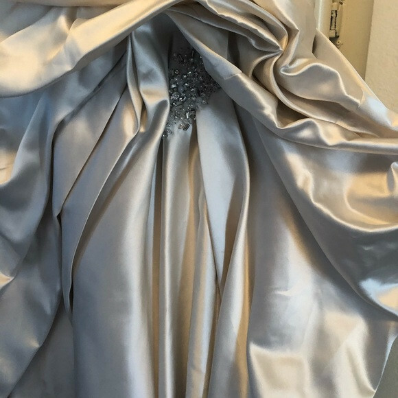 Maggie Sottero 12 Wedding Dress Fiorella Alabaster Satin Bling Ball Gown Draping