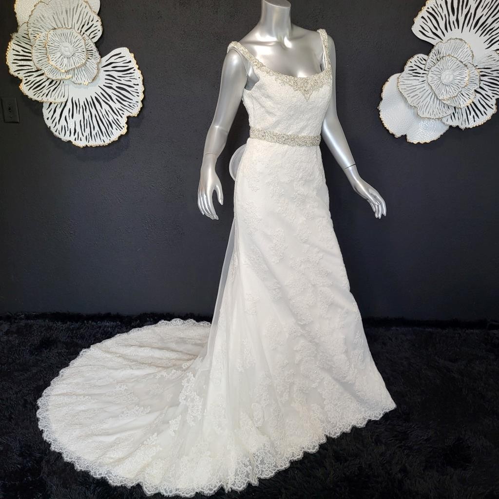 NWT~$1355~MORILEE~SZ 6/8~IVORY EMBELLISHED FIT & FLARE WEDDING DRESS GOWN