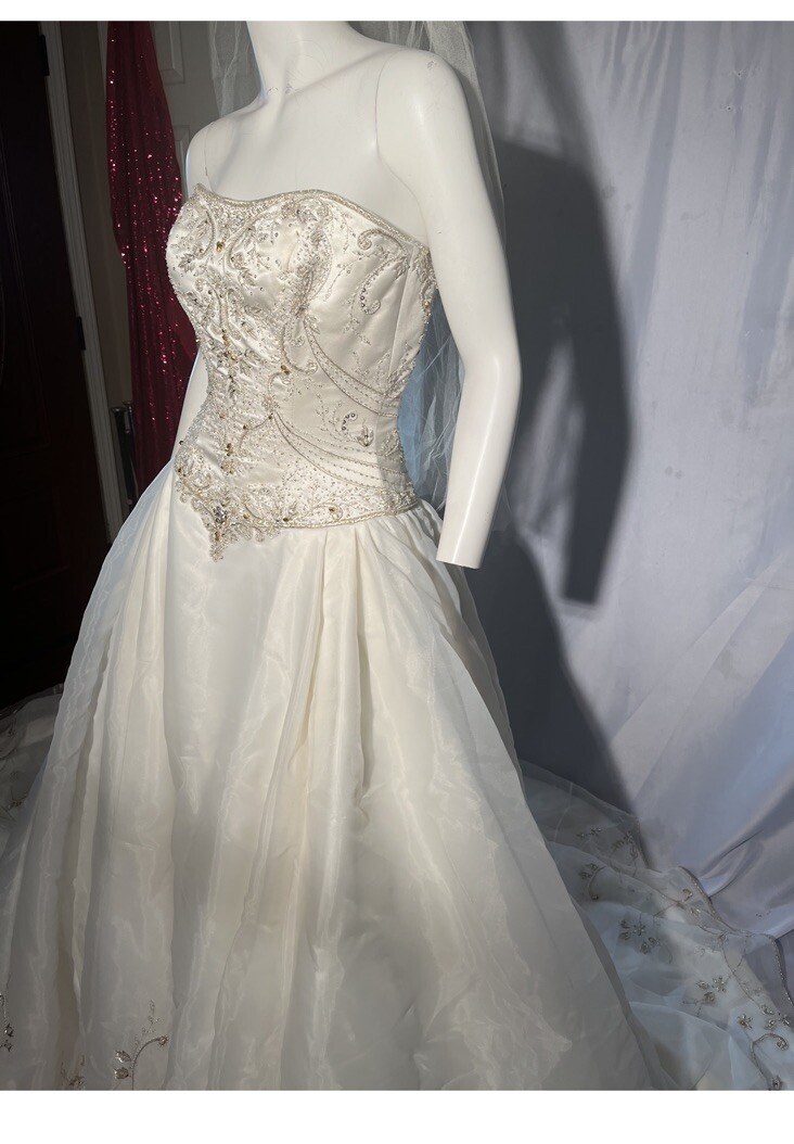 Gorgeous Off-White/Ivory Strapless Wedding Dress with Veil sz 6