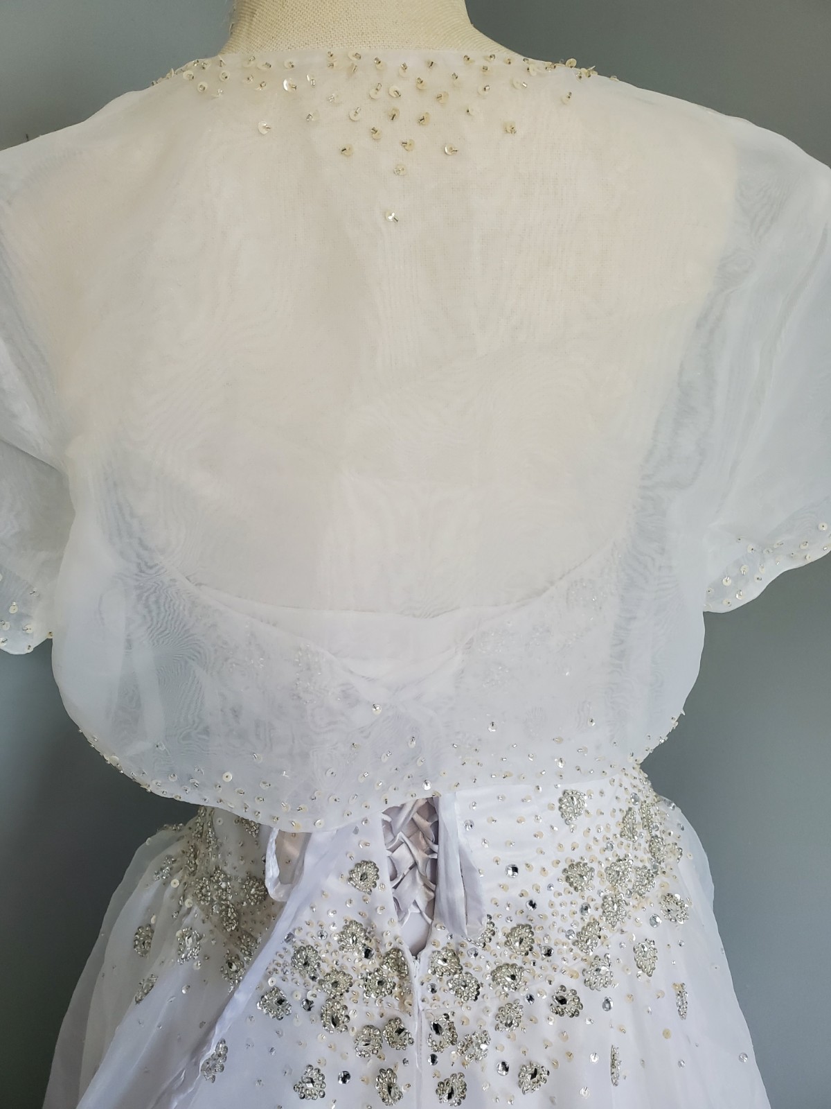 Mary’s Bridal White Wedding Dress Strapless Beaded Ball Gown w/ Bolero Jacket 10