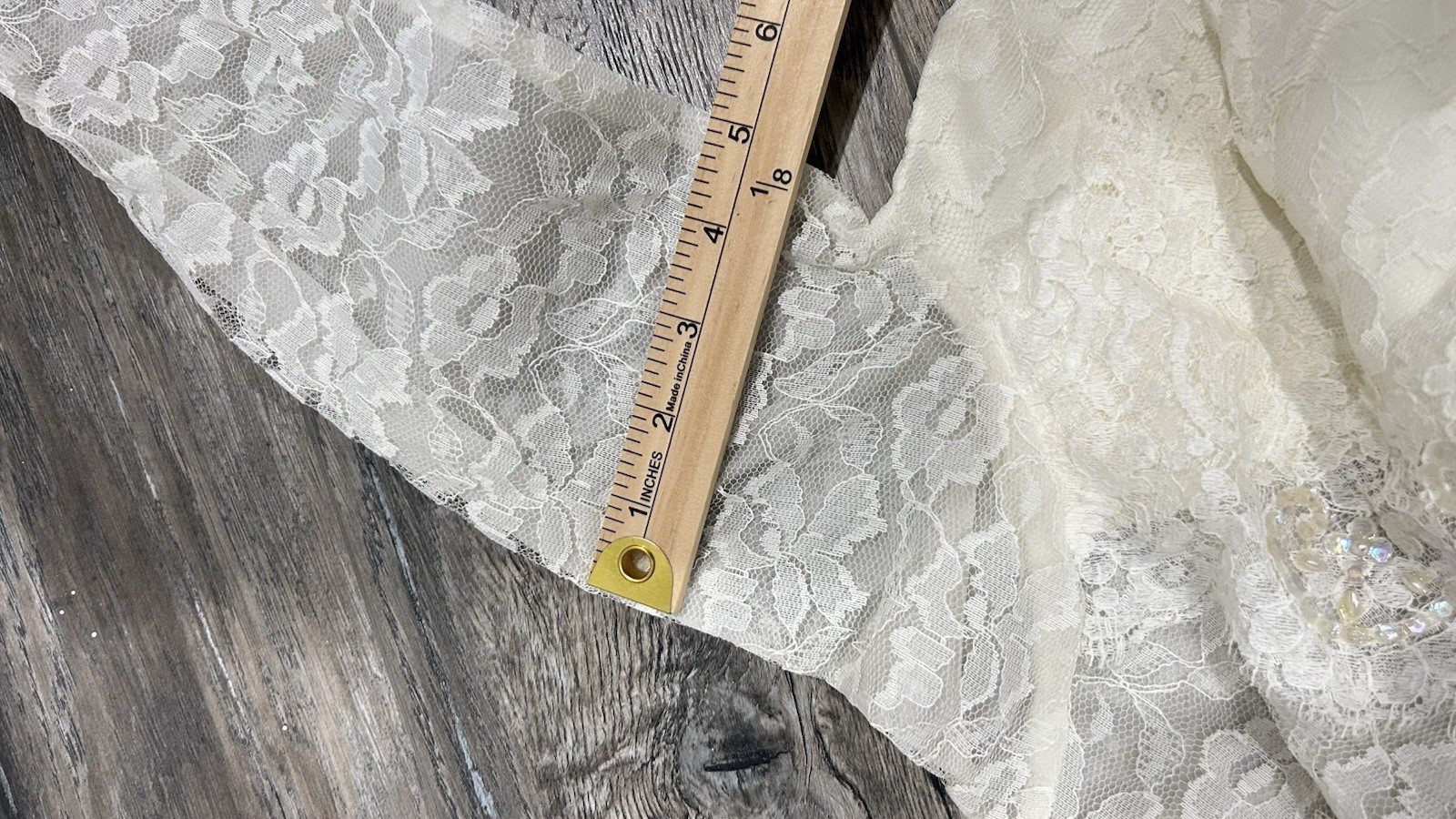 Ivory Lace Long Sleeve High Neck A-Line Wedding Dress with Beading and Ruffles