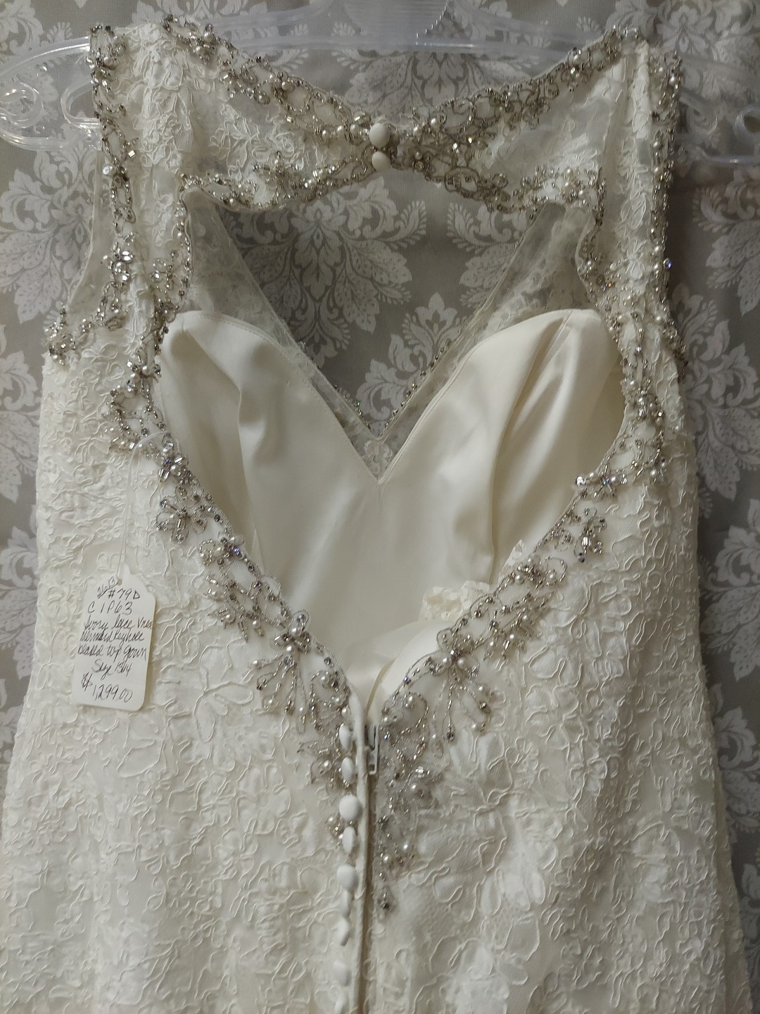 **Mori Lee Full Lace Lt Ivory Beaded Top Optional Sleeve wedding gown**