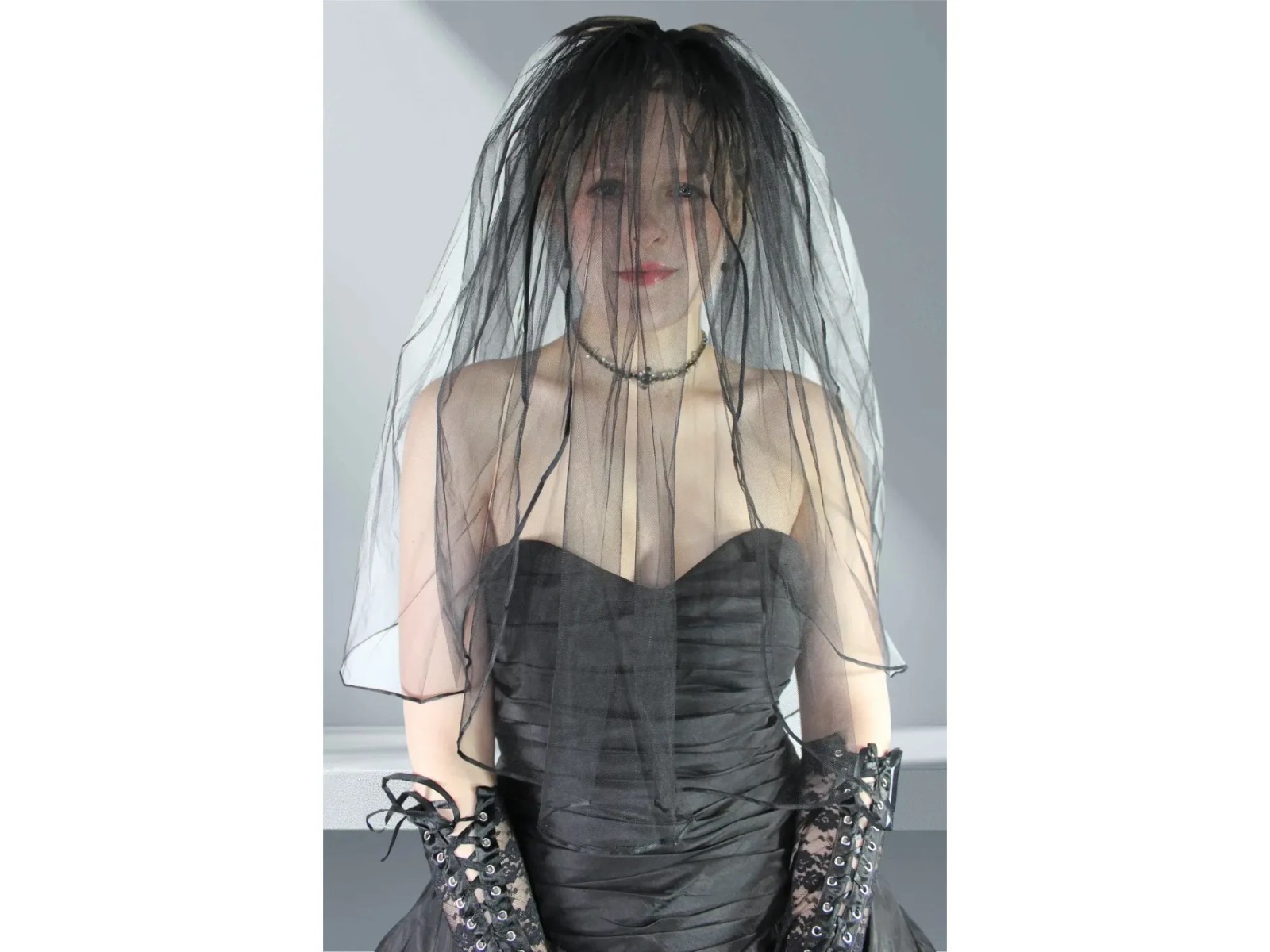 Gothic Wedding Collection Size 16* 5 Pc Dress, Hoop Skirt, Veil, Gloves, Choker
