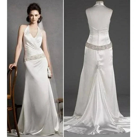 NWT Galina Signature Charmeuse Wedding Dress Surplice Bodice Ivory White 0P